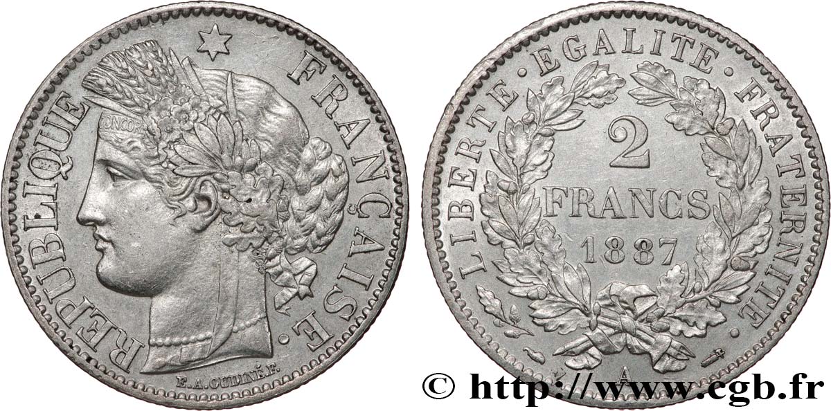 2 francs Cérès, avec légende 1887 Paris F.265/13 AU 