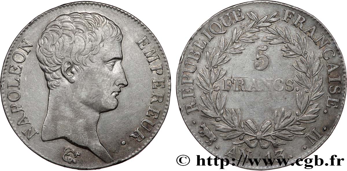 5 francs Napoléon Empereur, Calendrier révolutionnaire 1805 Toulouse F.303/13 TTB 