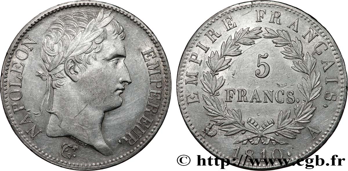 5 francs Napoléon Empereur, Empire français 1810 Paris F.307/14 fVZ 