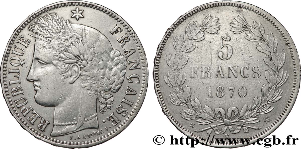 5 francs Cérès, sans légende 1870 Bordeaux F.332/3 BB 