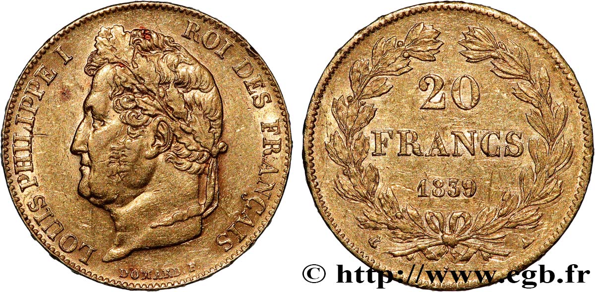 20 francs or Louis-Philippe, Domard 1839 Paris F.527/20 TTB 
