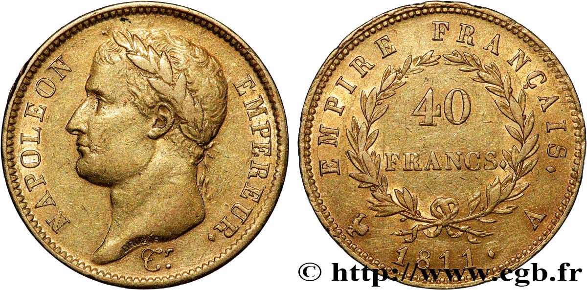40 francs or Napoléon tête laurée, Empire français 1811 Paris F.541/6 MBC 