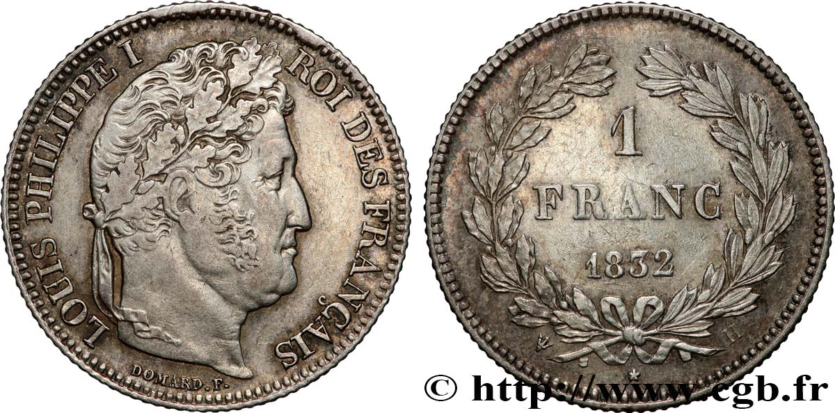 1 franc Louis-Philippe, couronne de chêne 1832 La Rochelle F.210/5 TTB 