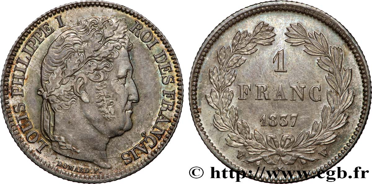 1 franc Louis-Philippe, couronne de chêne 1837 Lille F.210/61 SPL 