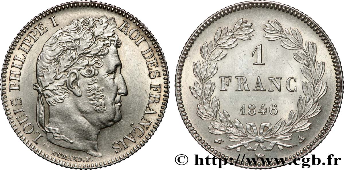 1 franc Louis-Philippe, couronne de chêne 1846 Paris F.210/105 SUP+ 