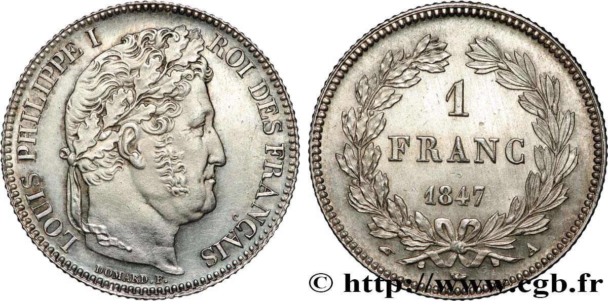1 franc Louis-Philippe, couronne de chêne 1847 Paris F.210/110 SUP 