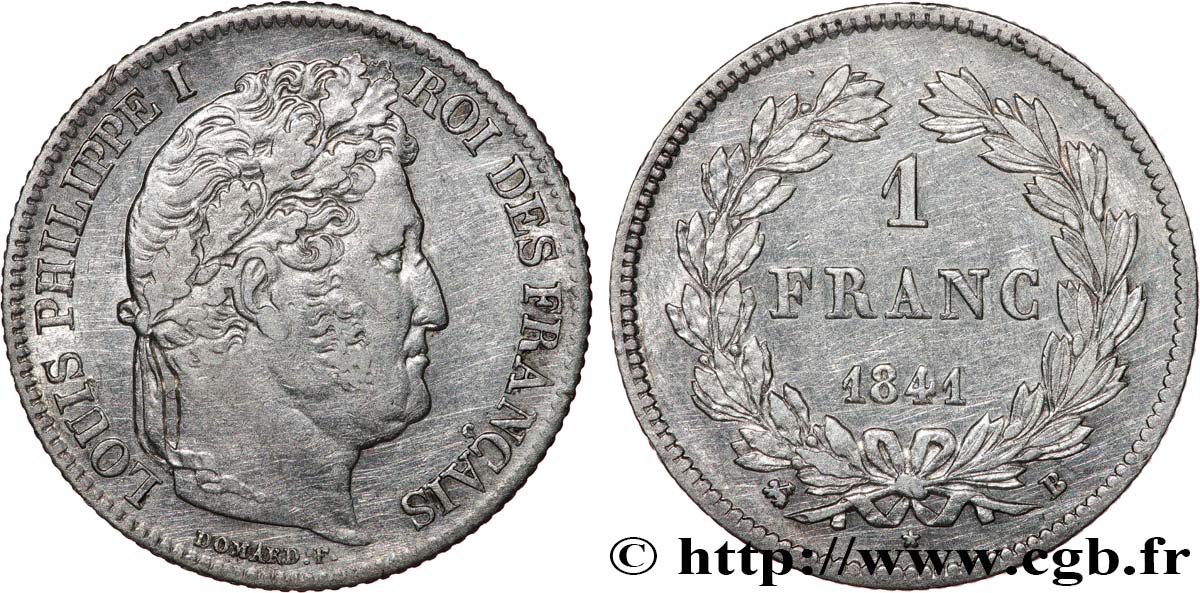 1 franc Louis-Philippe, couronne de chêne 1841 Rouen F.210/81 q.BB 