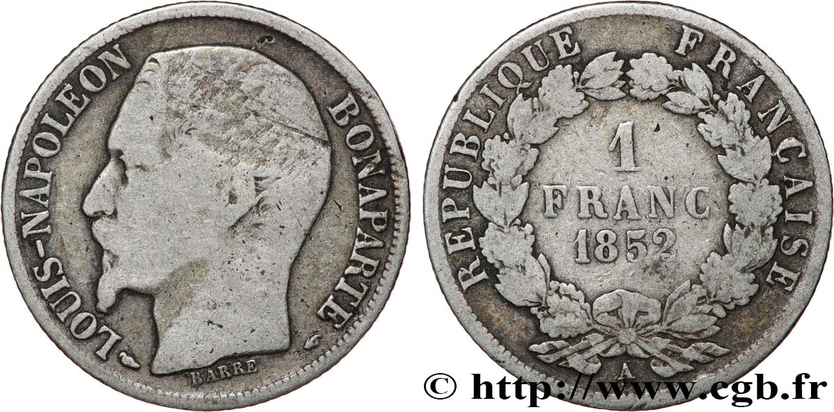 1 franc Louis-Napoléon 1852 Paris F.212/1 VG 