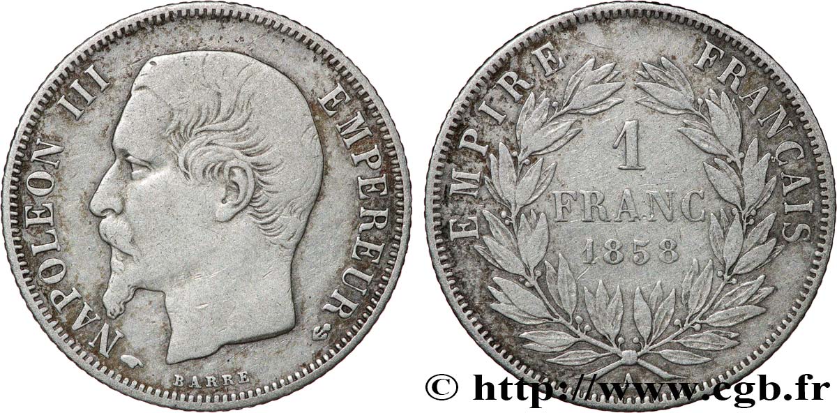 1 franc Napoléon III, tête nue 1858 Paris F.214/11 VF 