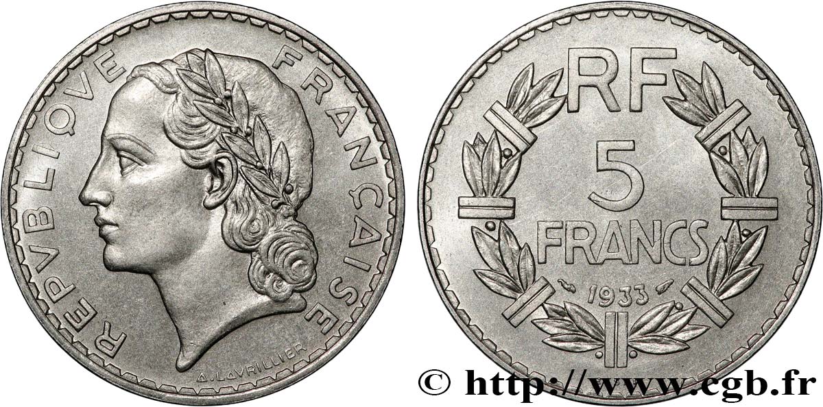 Essai de 5 francs Lavrillier, nickel 1933  F.336/1 VZ62 