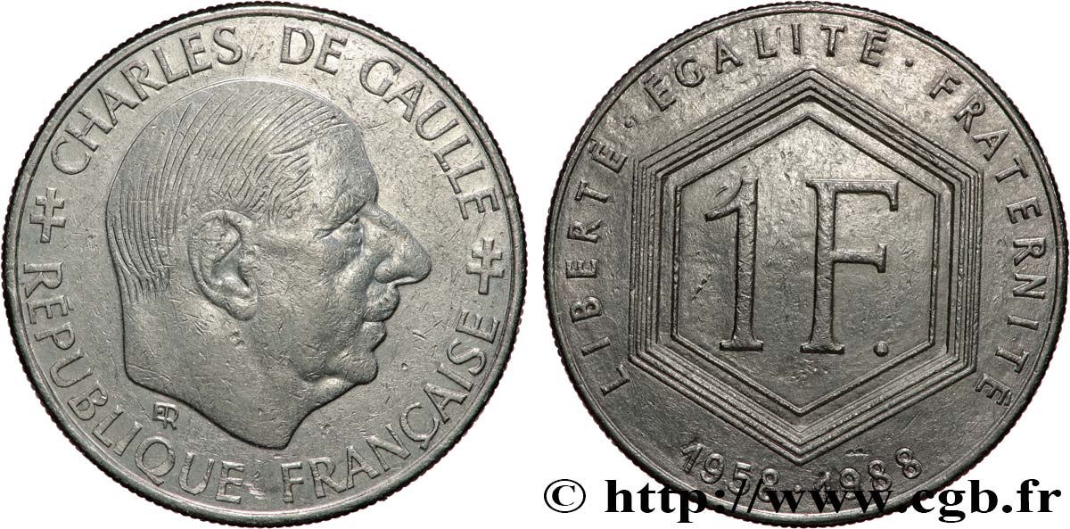 1 franc De Gaulle, sans différents 1988  F.227/3 SS 