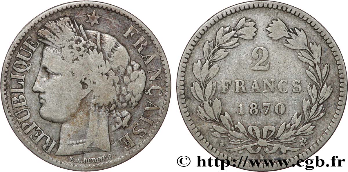 2 francs Cérès, sans légende 1870 Bordeaux F.264/3 TB 