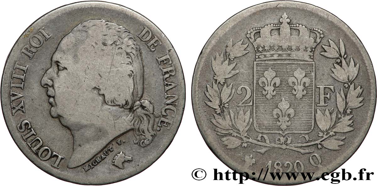 2 francs Louis XVIII 1820 Perpignan F.257/31 B12 