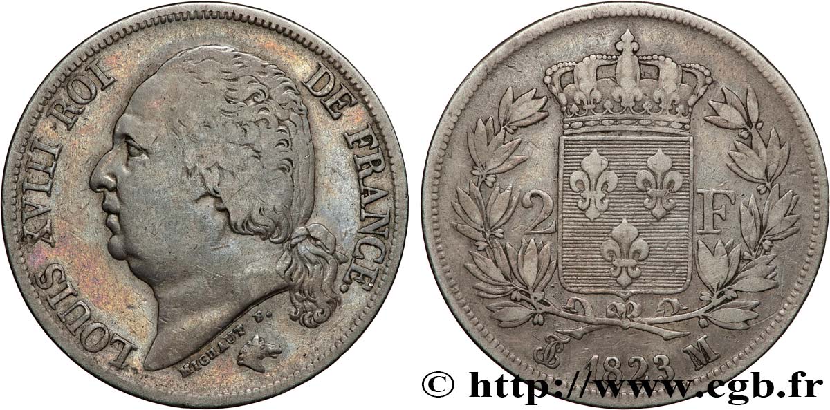 2 francs Louis XVIII 1823 Toulouse F.257/48 VF 