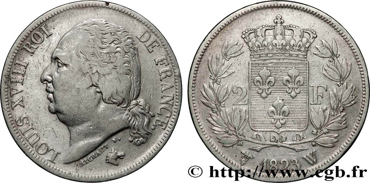 2 francs Louis XVIII 1823 Lille F.257/50 TB 