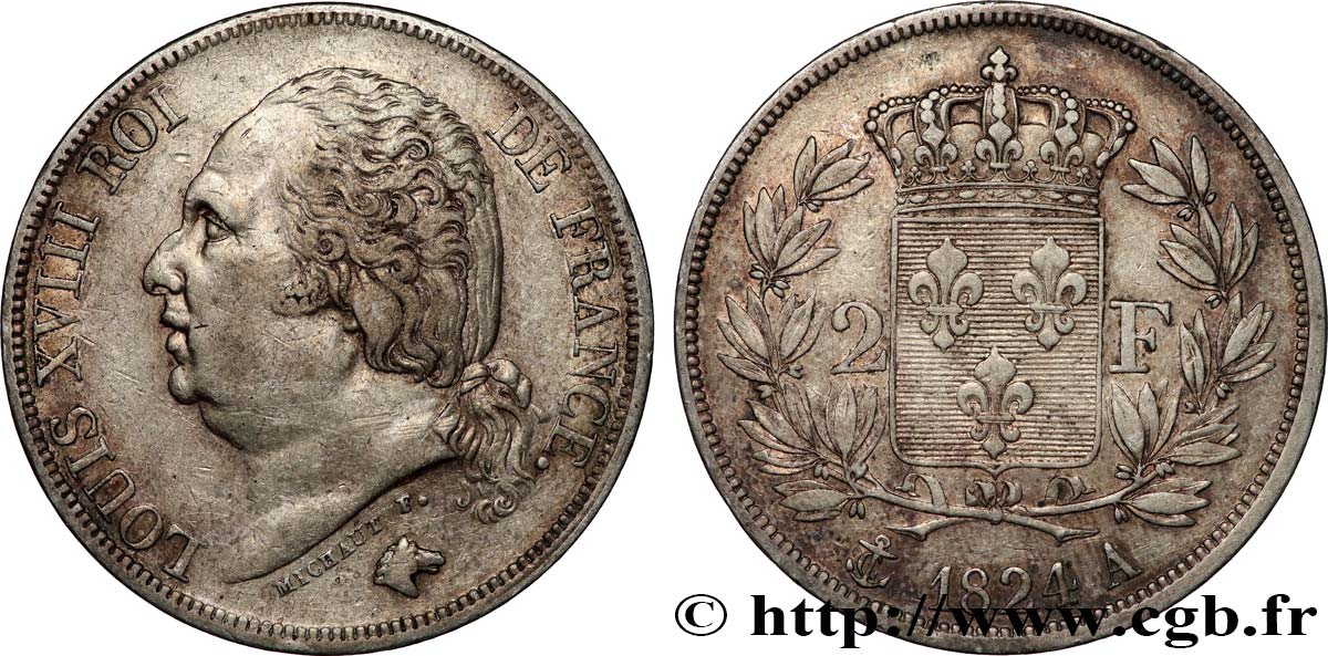 2 francs Louis XVIII 1824 Paris F.257/51 MBC 