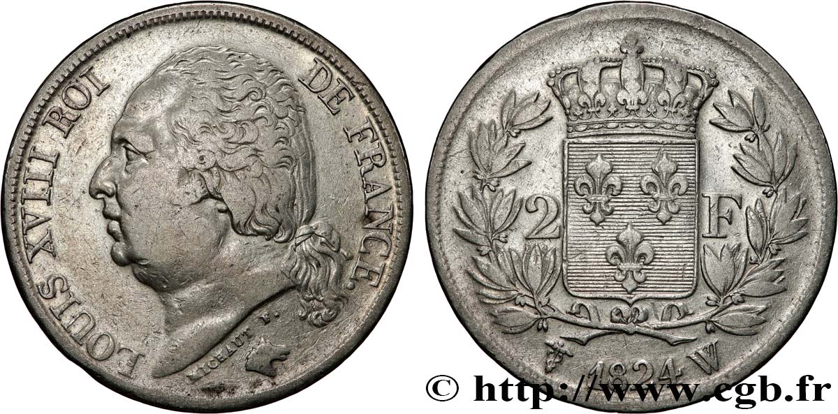 2 francs Louis XVIII 1824 Lille F.257/62 VF 