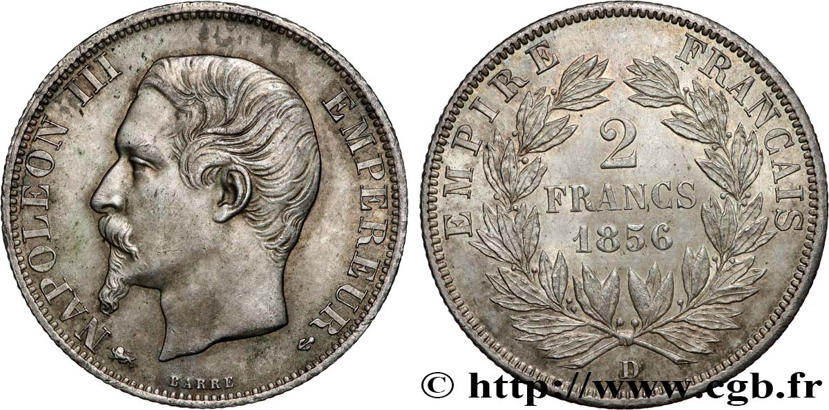 2 francs Napoléon III, tête nue 1856 Lyon F.262/8 SPL55 