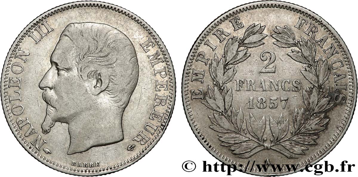2 francs Napoléon III, tête nue 1857 Paris F.262/9 TB 