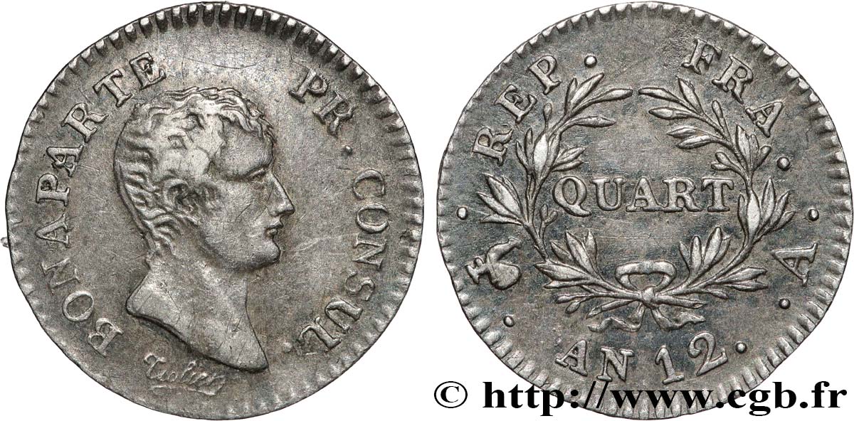 Quart (de franc) Bonaparte Premier Consul 1804 Paris F.157/1 XF40 