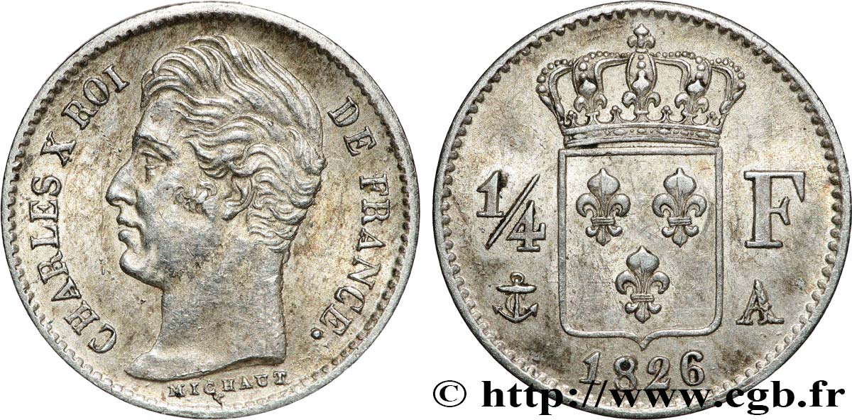 1/4 franc Charles X 1826 Paris F.164/2 SUP55 