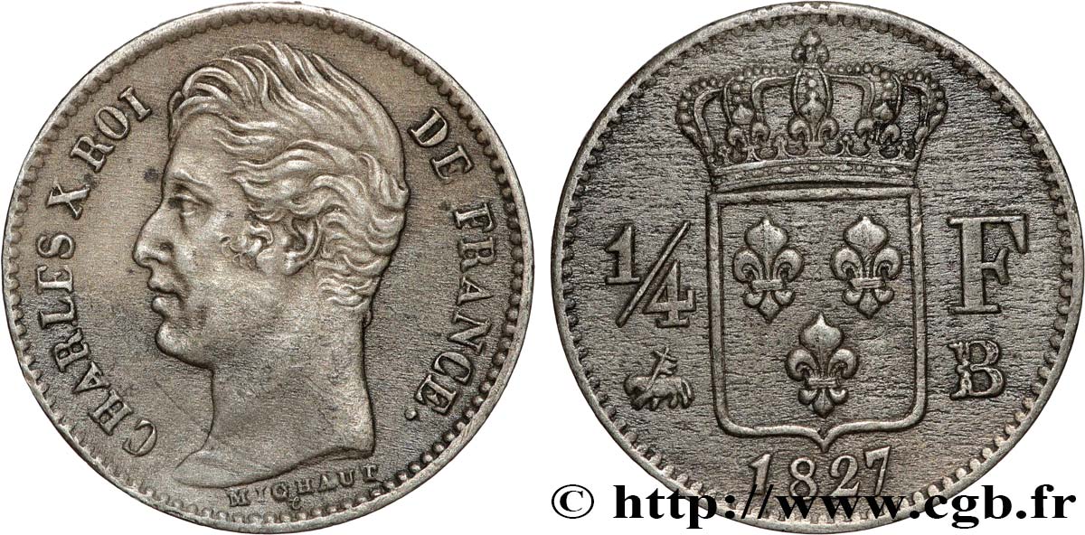 1/4 franc Charles X 1827 Rouen F.164/11 TTB 
