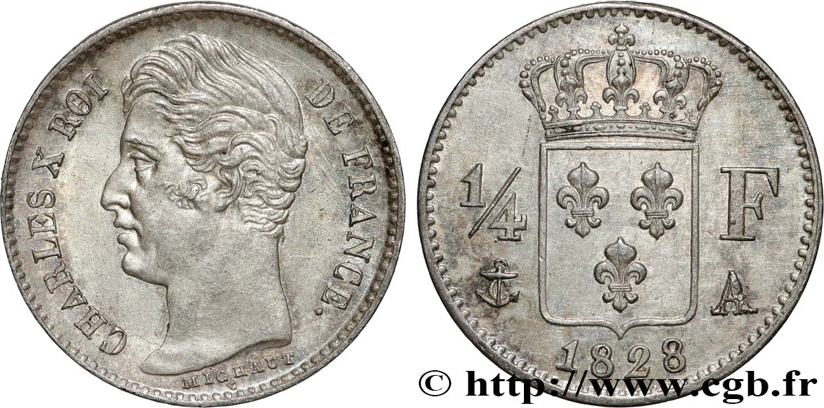 1/4 franc Charles X 1828 Paris F.164/18 EBC60 