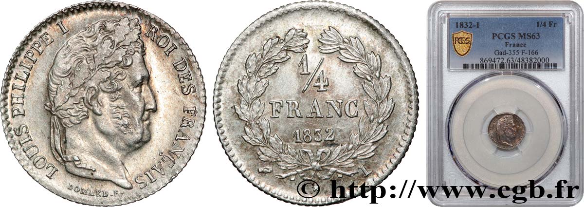 1/4 franc Louis-Philippe 1832 Limoges F.166/20 SPL63 PCGS