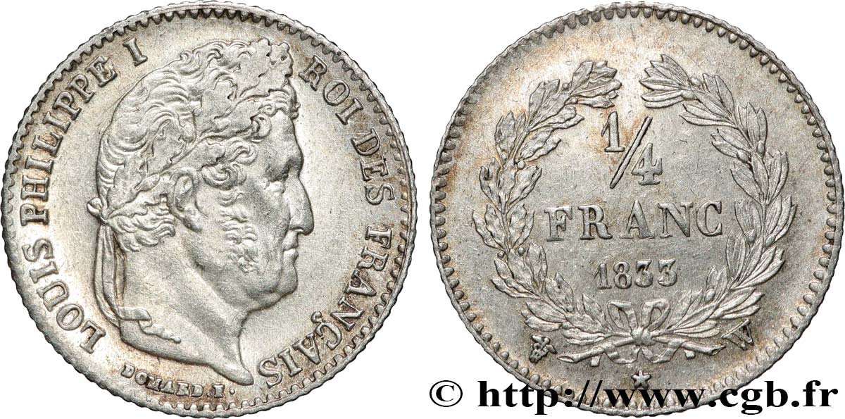 1/4 franc Louis-Philippe 1833 Lille F.166/36 EBC 