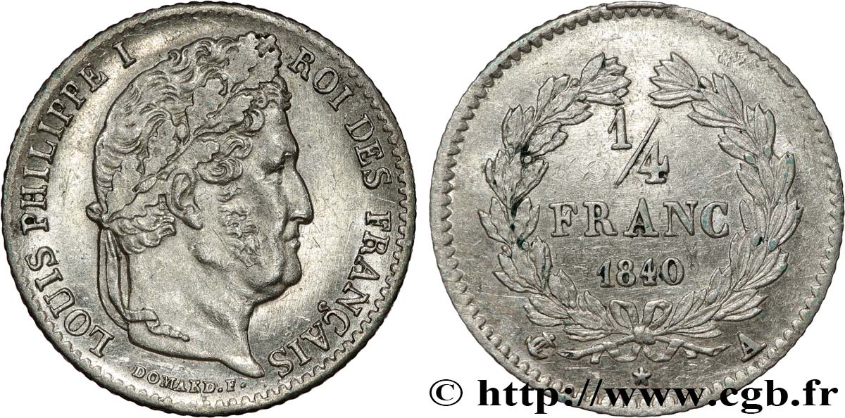 1/4 franc Louis-Philippe 1840 Paris F.166/80 MBC+ 