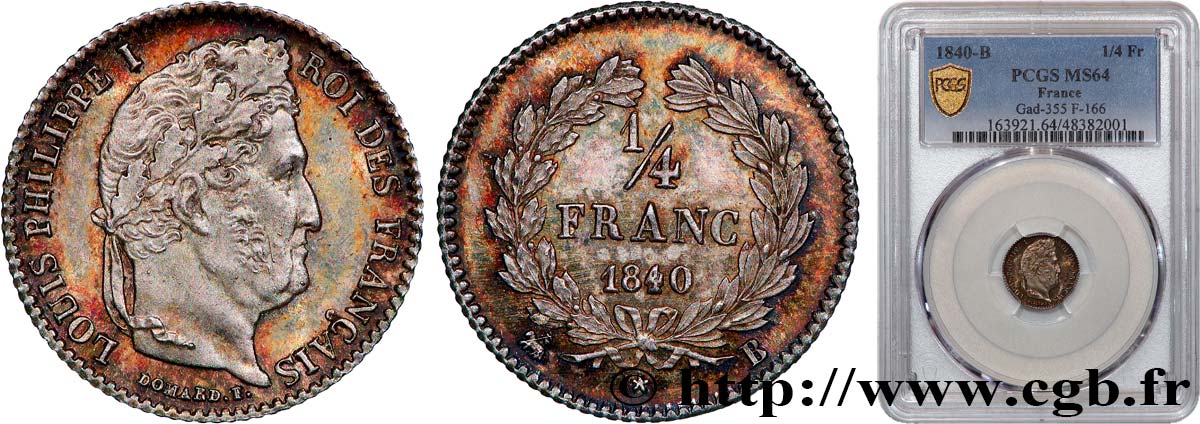 1/4 franc Louis-Philippe 1840 Rouen F.166/81 fST64 PCGS