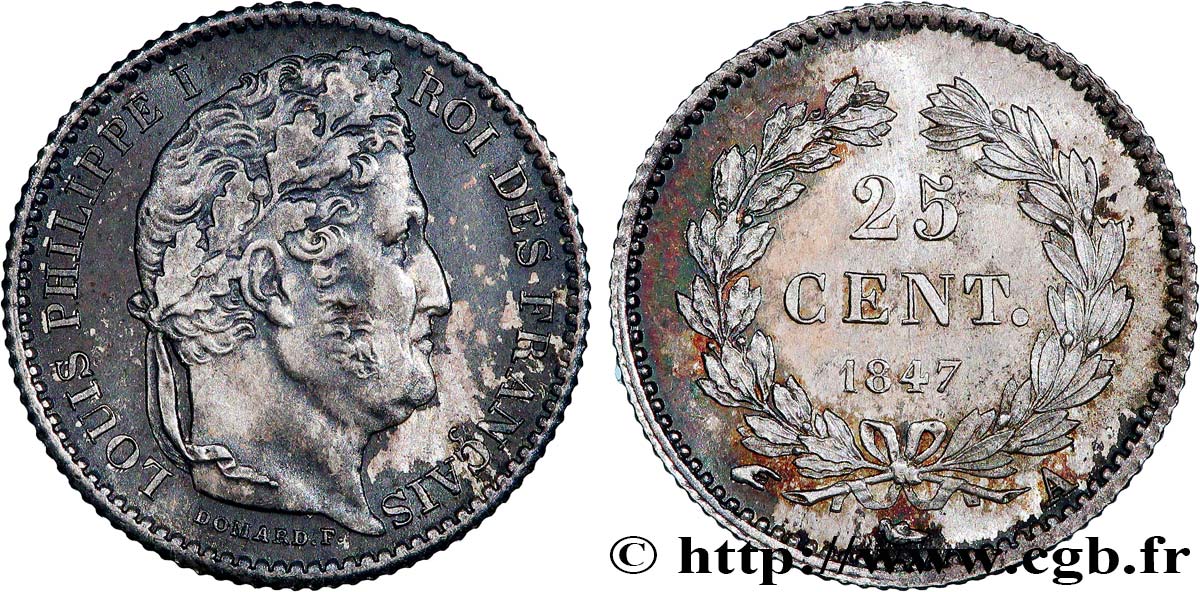 25 centimes Louis-Philippe 1847 Paris F.167/9 SUP+ 