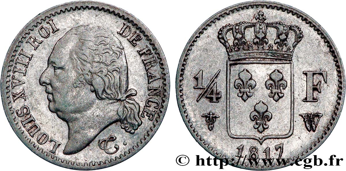 1/4 franc Louis XVIII 1817 Lille F.163/11 TTB 