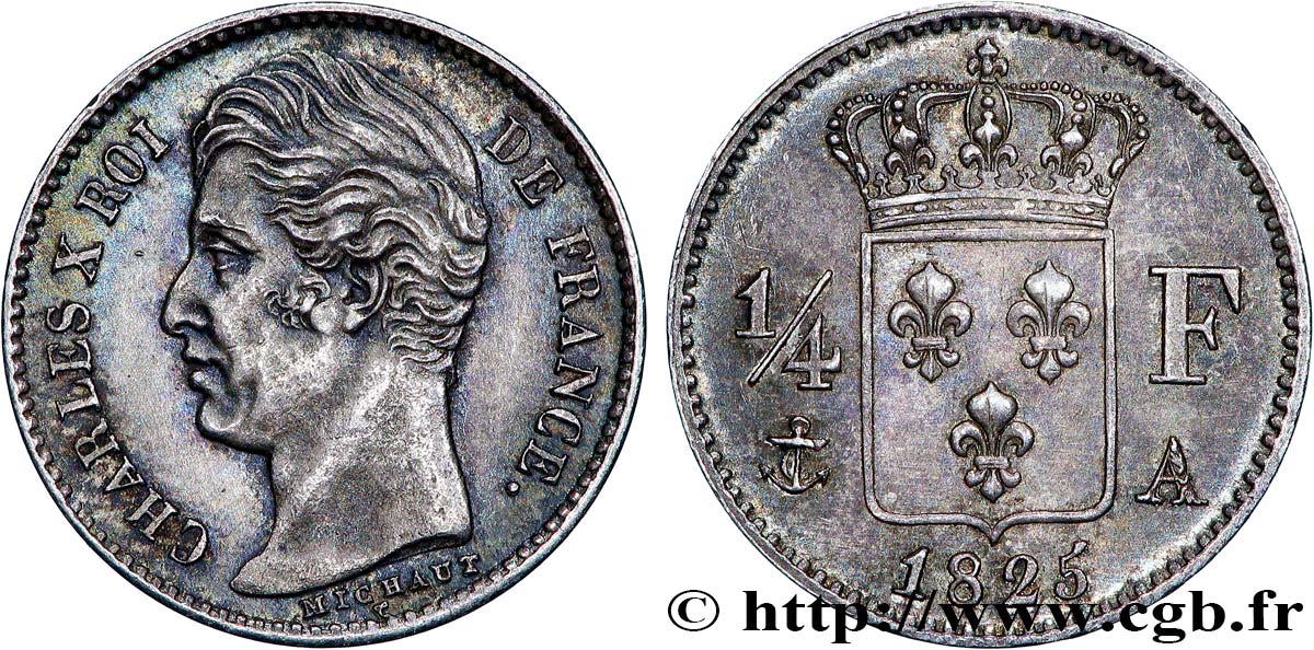 1/4 franc Charles X 1825 Paris F.164/1 SUP 
