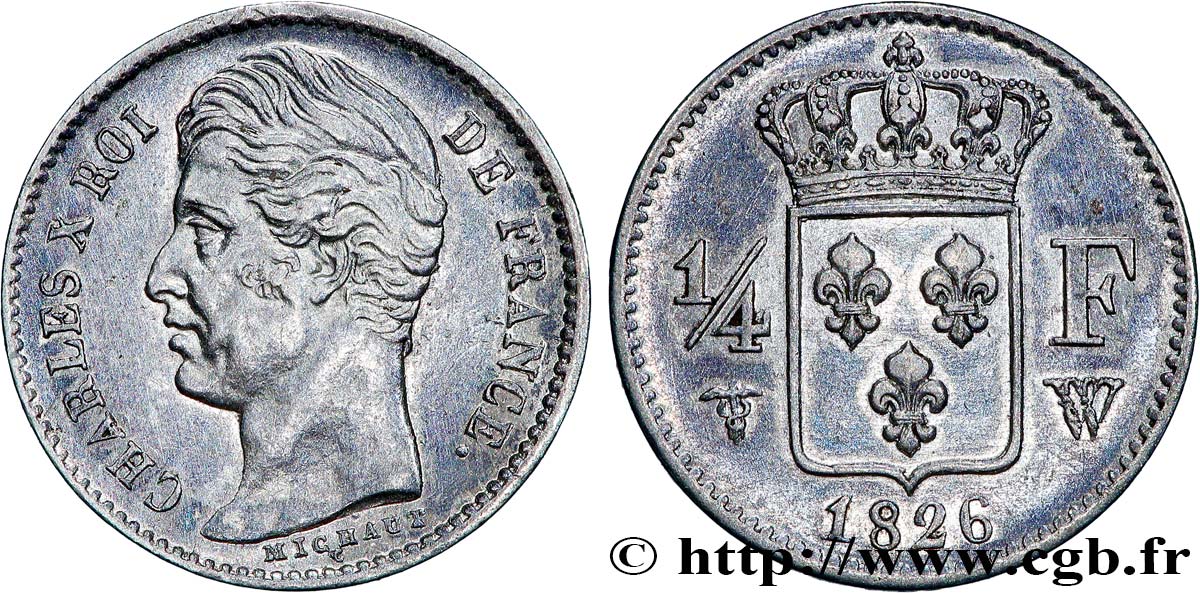 1/4 franc Charles X 1826 Lille F.164/9 TTB 