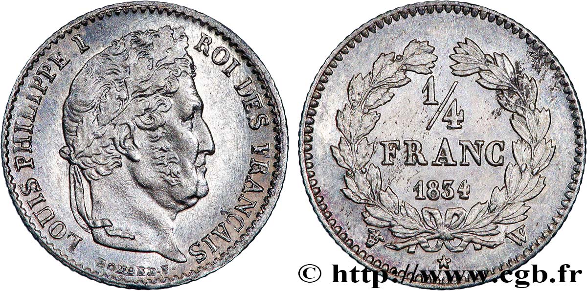 1/4 franc Louis-Philippe 1834 Lille F.166/48 SUP+ 