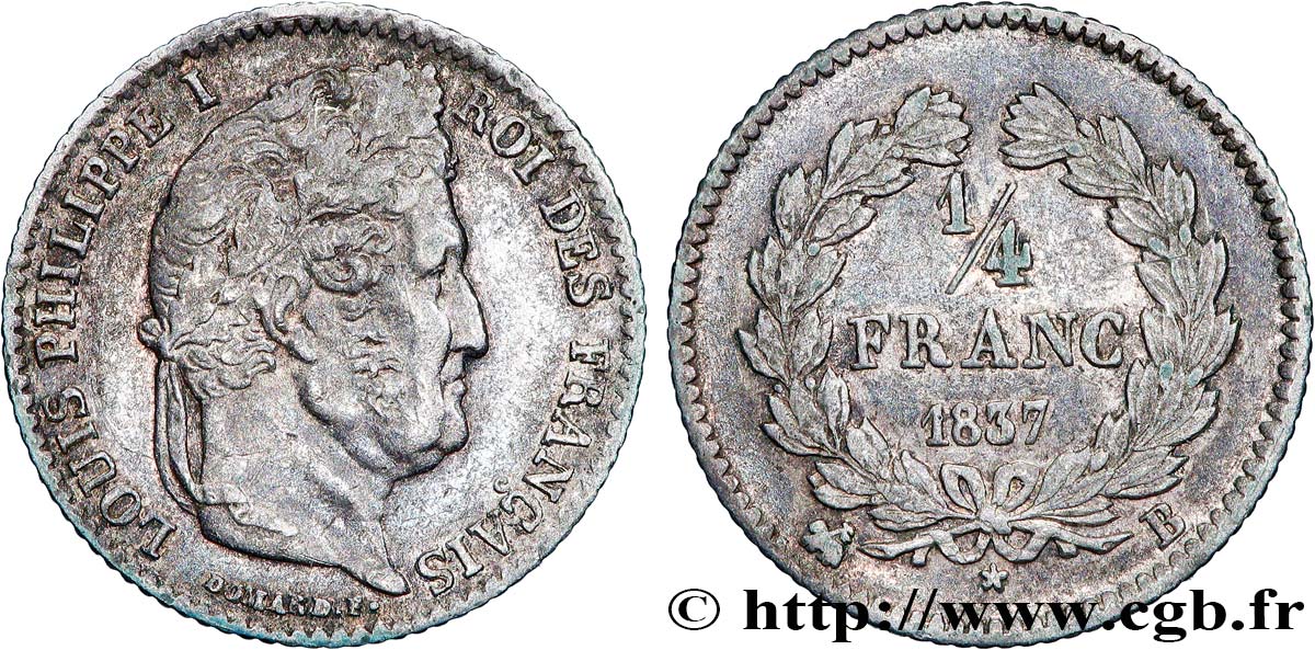 1/4 franc Louis-Philippe 1837 Rouen F.166/64 VF 