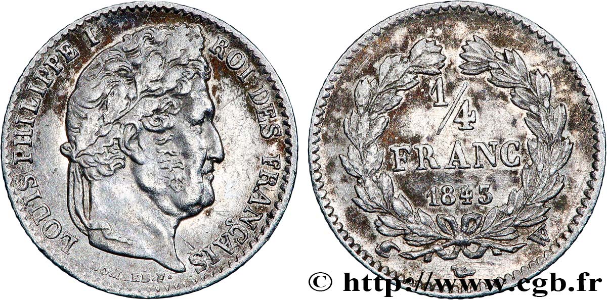 1/4 franc Louis-Philippe 1843 Lille F.166/96 XF 