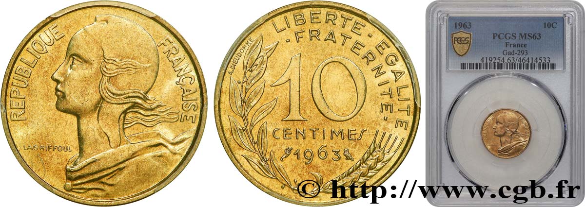 10 centimes Marianne 1963 Paris F.144/3 MS63 PCGS