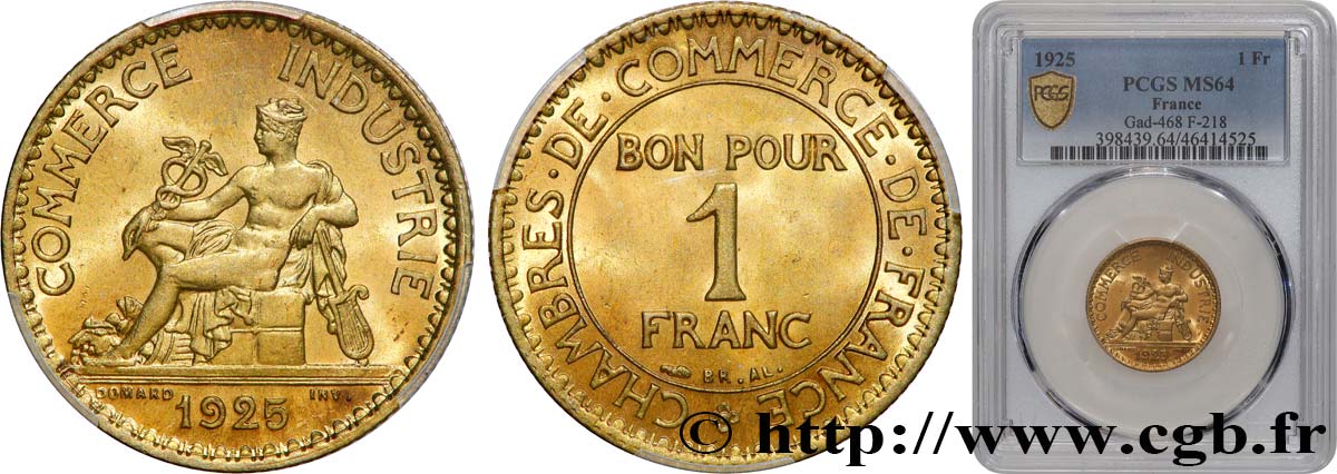 1 franc Chambres de Commerce 1925 Paris F.218/7 MS64 PCGS