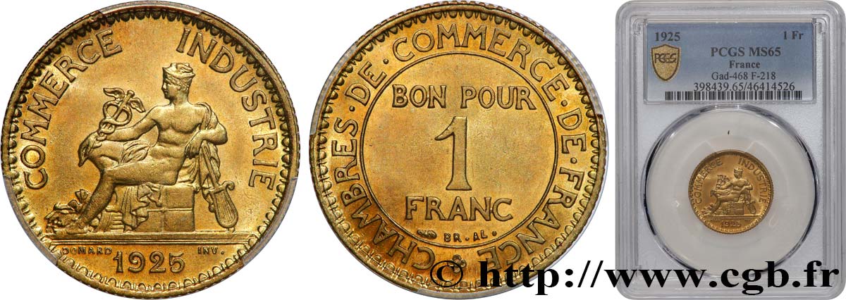 1 franc Chambres de Commerce 1925 Paris F.218/7 FDC65 PCGS