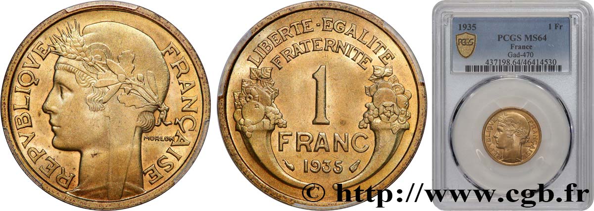 1 franc Morlon 1935 Paris F.219/6 SPL64 PCGS