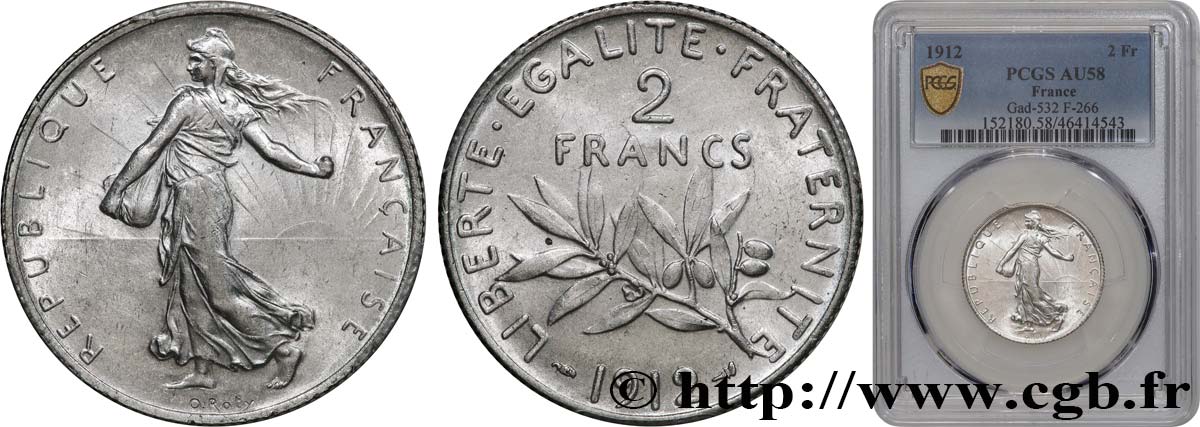 2 francs Semeuse 1912  F.266/13 SUP58 PCGS