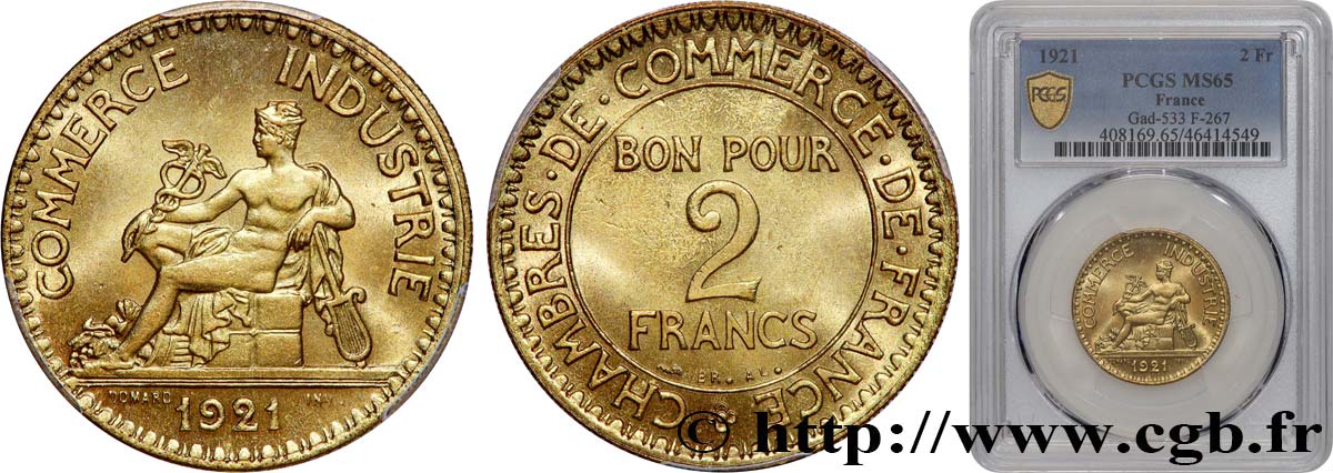 2 francs Chambres de Commerce 1921  F.267/3 MS65 PCGS