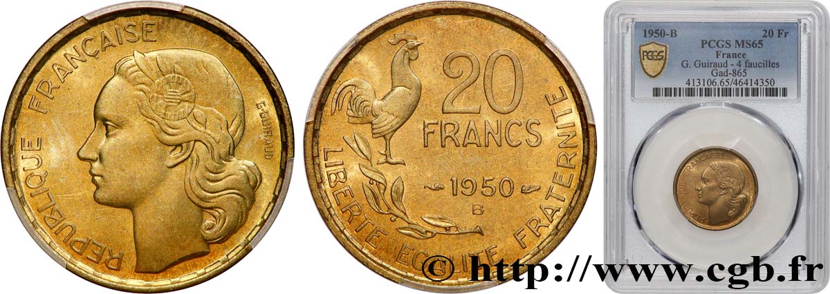 20 francs G. Guiraud 1950 Beaumont-Le-Roger F.402/4 FDC65 PCGS