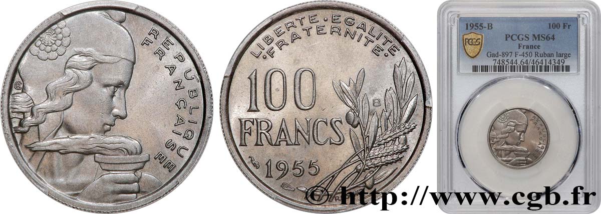 100 francs Cochet 1955 Beaumont-le-Roger F.450/7 SC64 PCGS