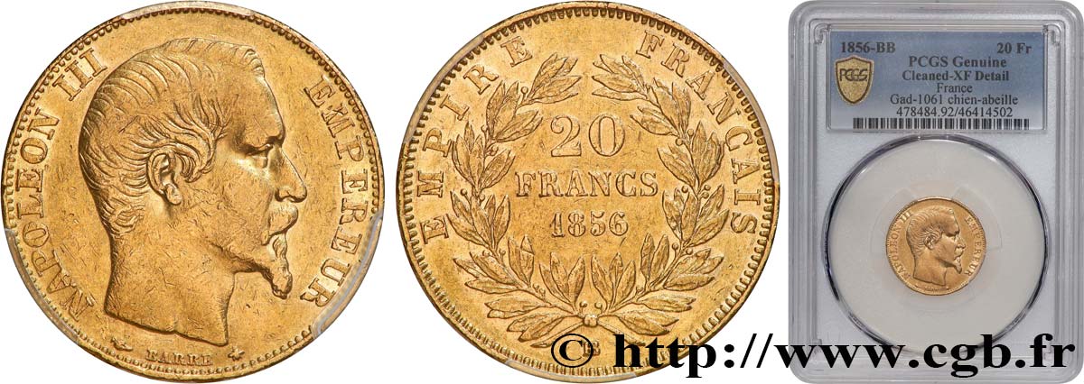 20 francs or Napoléon III, tête nue 1856 Strasbourg F.531/10 SS PCGS