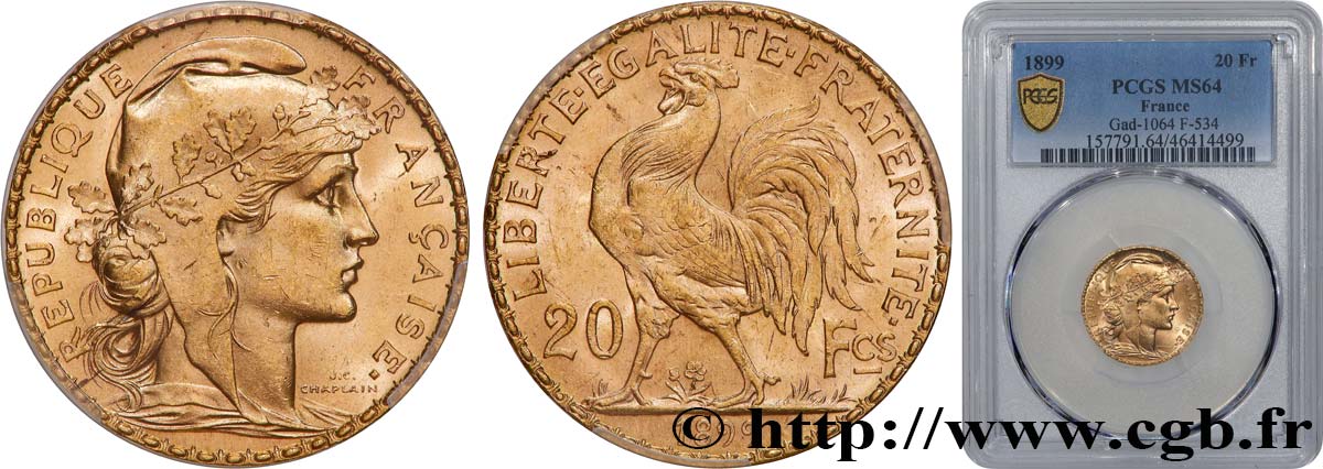 20 francs or Coq, Dieu protège la France 1899 Paris F.534/2 MS64 PCGS