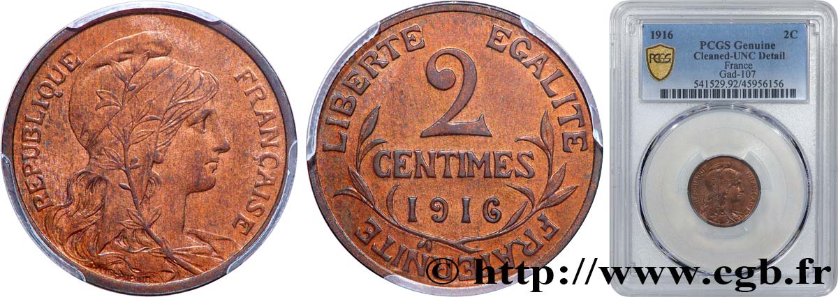 2 centimes Daniel-Dupuis 1916 Paris F.110/18 SUP+ PCGS