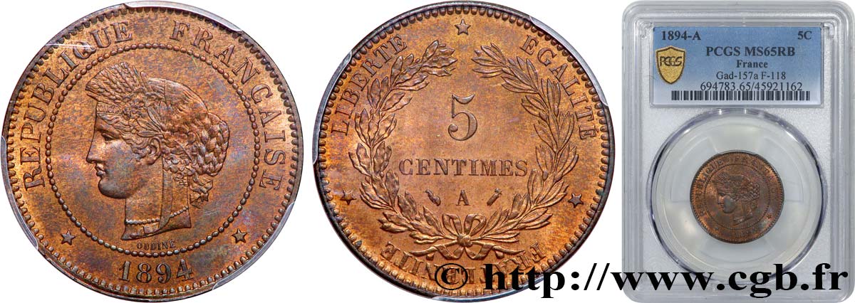 5 centimes Cérès 1894 Paris F.118/36 MS65 PCGS